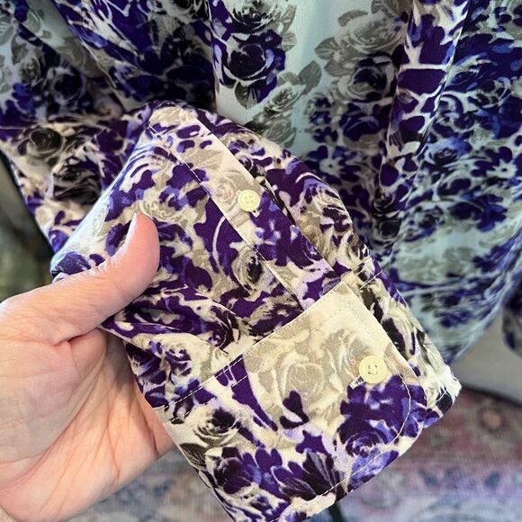Talbots purple gray damask floral blouse - Picture 6 of 9